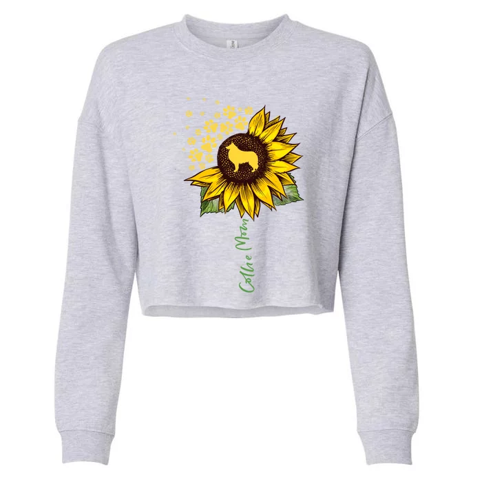 Collie Mom Sunflower Rough Collie Funny Gift Dog Mom Mama Gift Cropped Pullover Crew