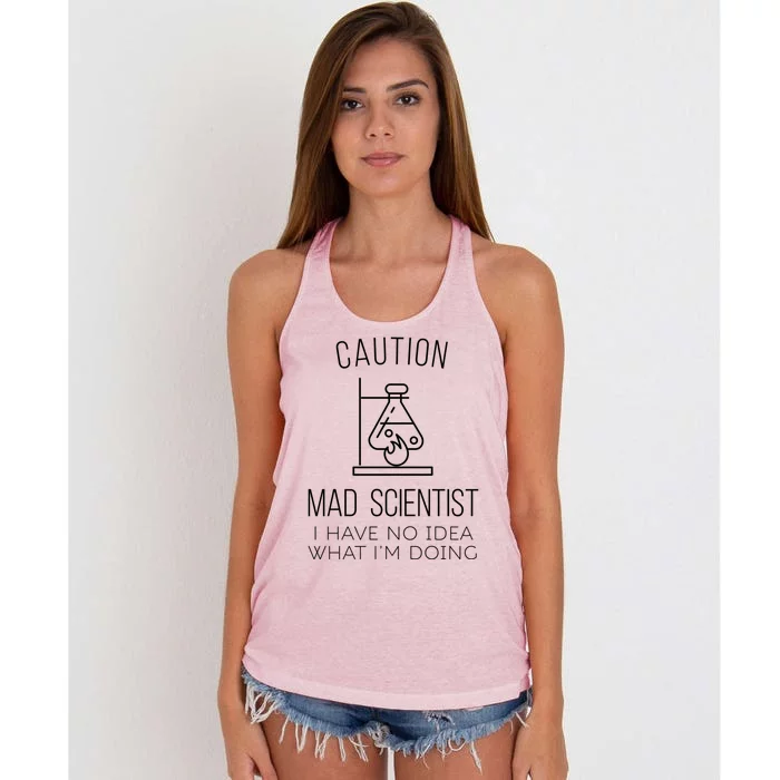 Caution Mad Scientist I Have No Idea What I'm Doing Science Gift Women's Knotted Racerback Tank