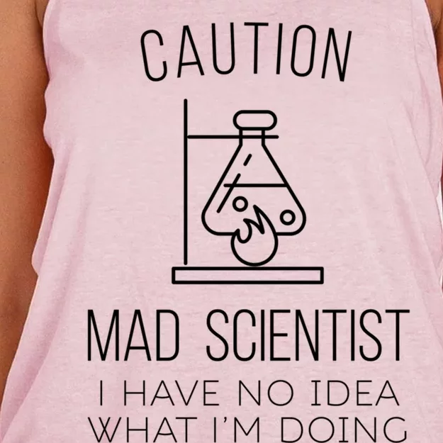 Caution Mad Scientist I Have No Idea What I'm Doing Science Gift Women's Knotted Racerback Tank