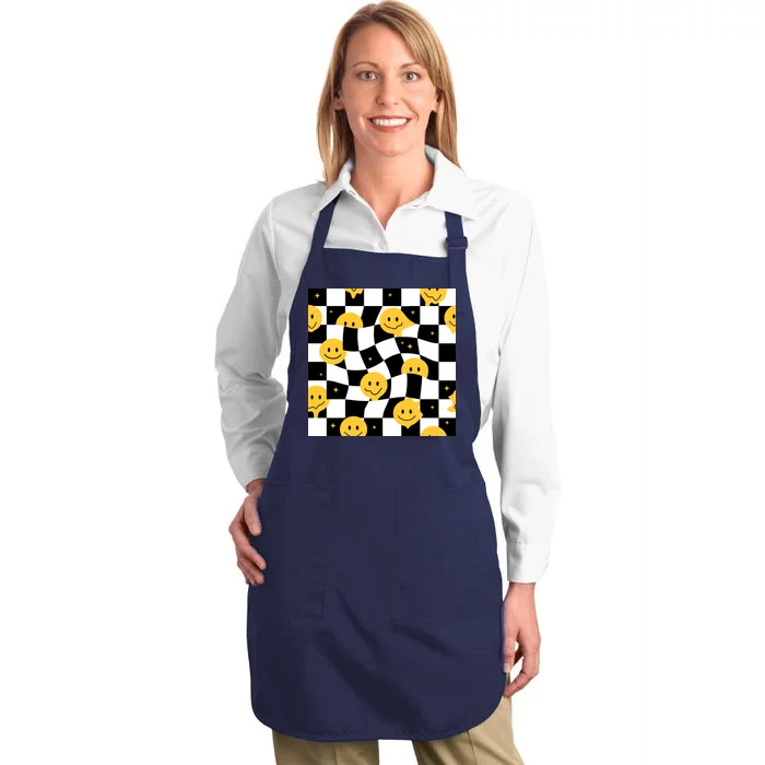 Crazy Melt Smile Faces Pattern Full-Length Apron With Pocket