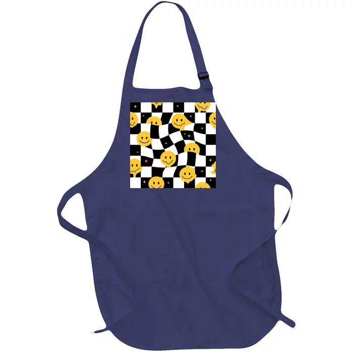 Crazy Melt Smile Faces Pattern Full-Length Apron With Pocket