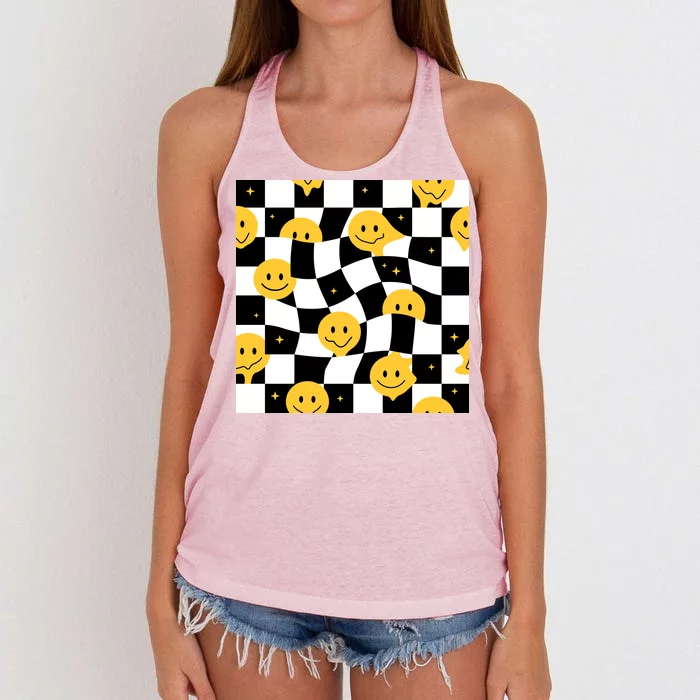 Crazy Melt Smile Faces Pattern Women's Knotted Racerback Tank