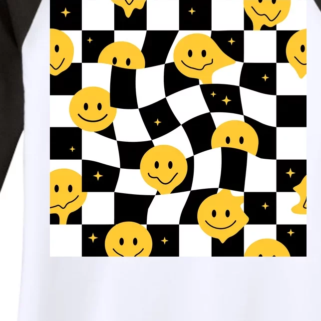 Crazy Melt Smile Faces Pattern Women's Tri-Blend 3/4-Sleeve Raglan Shirt