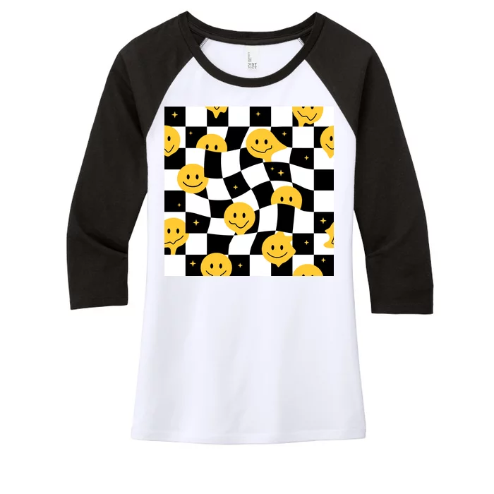 Crazy Melt Smile Faces Pattern Women's Tri-Blend 3/4-Sleeve Raglan Shirt