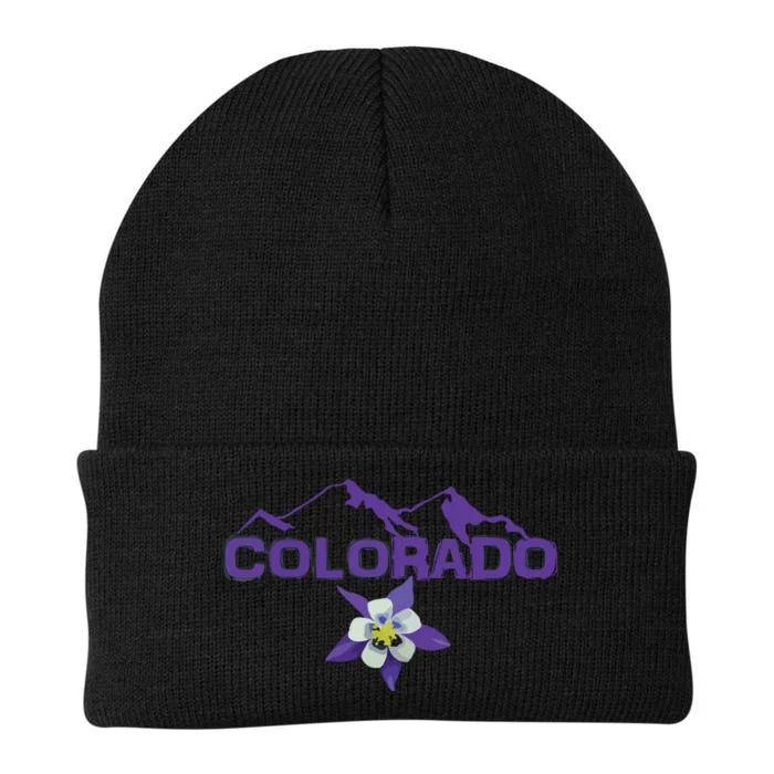 Colorado Mountain Silhouette Columbine State Flower Knit Cap Winter Beanie