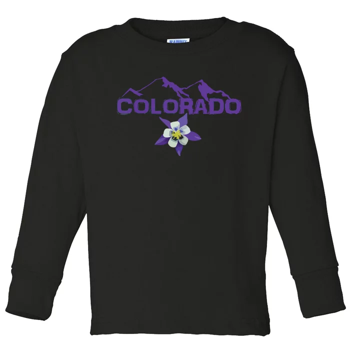 Colorado Mountain Silhouette Columbine State Flower Toddler Long Sleeve Shirt