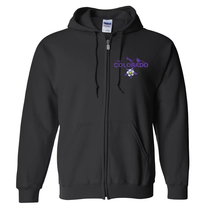 Colorado Mountain Silhouette Columbine State Flower Full Zip Hoodie