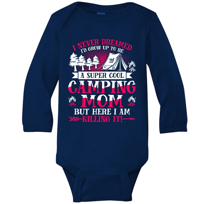 Camping Mom Supper Cool Mom Summer Holiday Great Gift Baby Long Sleeve Bodysuit