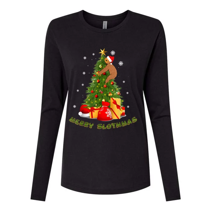 Christmas Merry Slothmas Sloth Lover Pajama Xmas Decoration Gift Womens Cotton Relaxed Long Sleeve T-Shirt