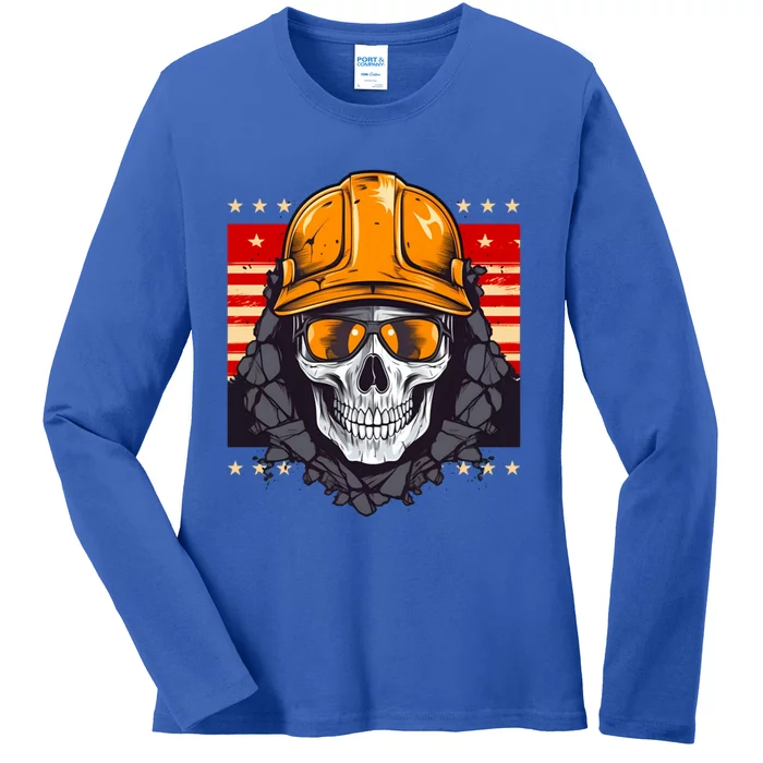 Coal Miner Skull Design 4th Of July Coal Miner Gift Ladies Long Sleeve Shirt