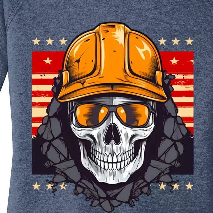 Coal Miner Skull Design 4th Of July Coal Miner Gift Women's Perfect Tri Tunic Long Sleeve Shirt