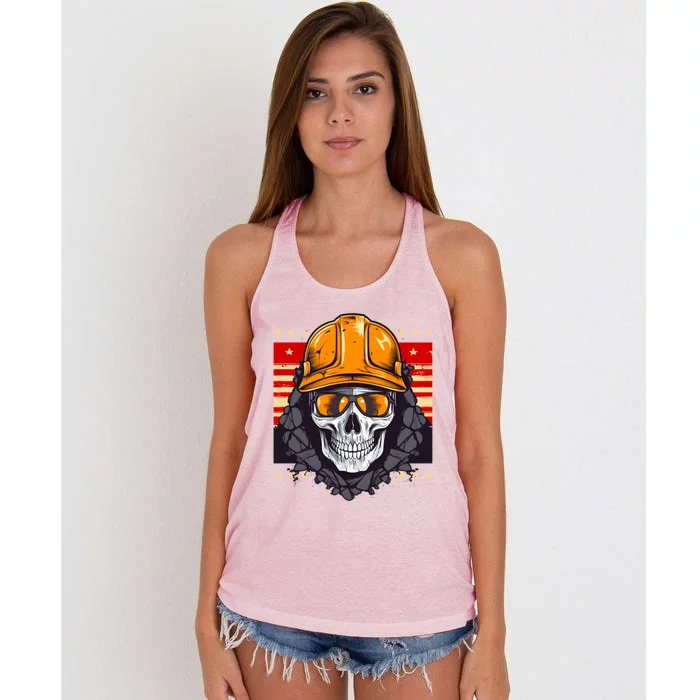 Coal Miner Skull Design 4th Of July Coal Miner Gift Women's Knotted Racerback Tank