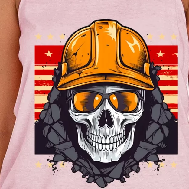 Coal Miner Skull Design 4th Of July Coal Miner Gift Women's Knotted Racerback Tank