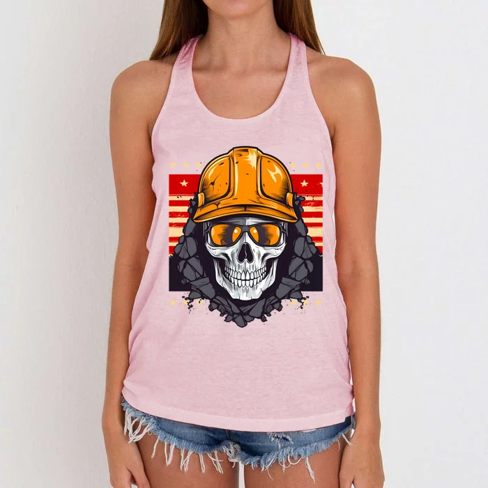 Coal Miner Skull Design 4th Of July Coal Miner Gift Women's Knotted Racerback Tank