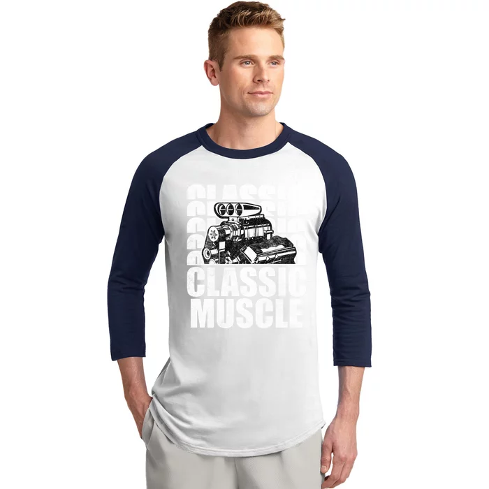 Classic Muscle Supercharged V8 Motor Mechanic Gift Baseball Sleeve Shirt