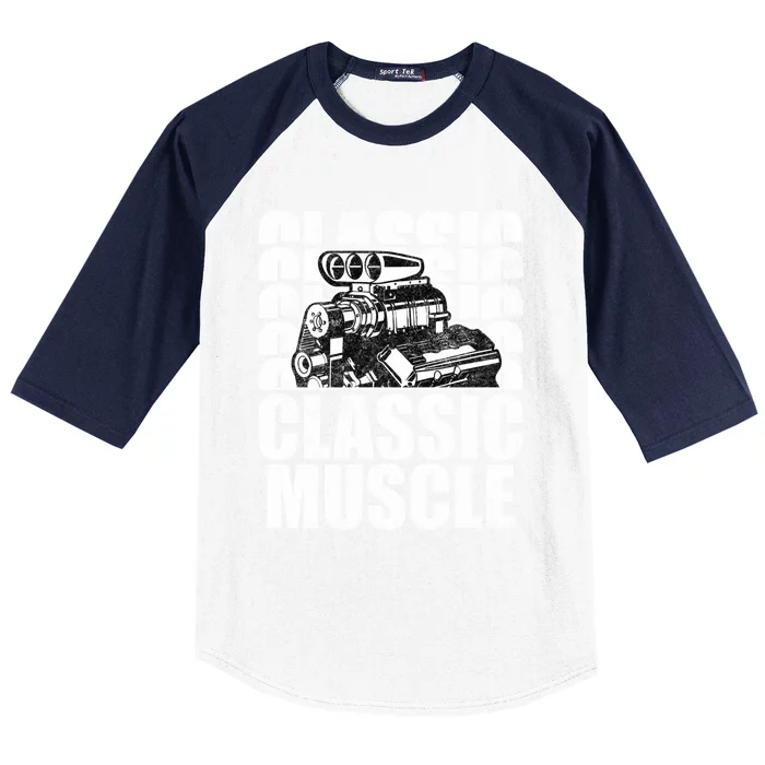 Classic Muscle Supercharged V8 Motor Mechanic Gift Baseball Sleeve Shirt