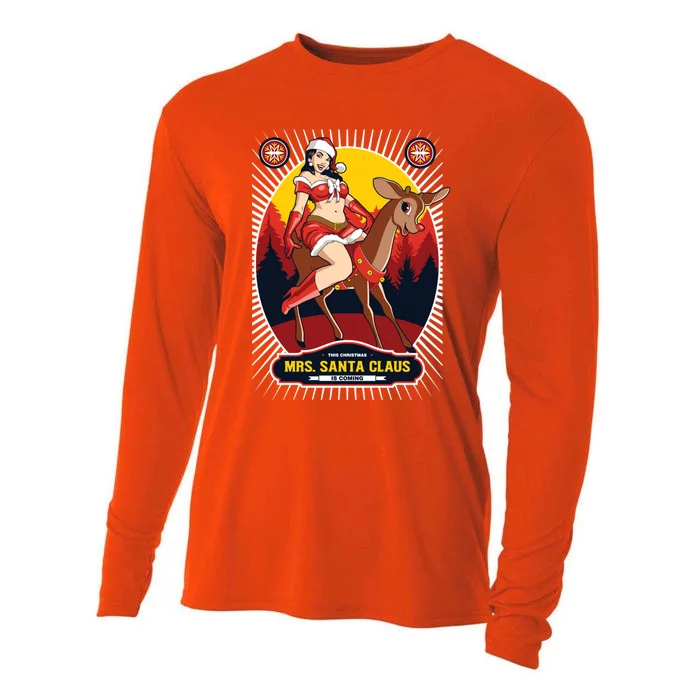 Christmas Mrs Santa Claus Is Coming Vintage Pin Up Cute Gift Cooling Performance Long Sleeve Crew