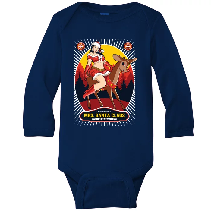 Christmas Mrs Santa Claus Is Coming Vintage Pin Up Cute Gift Baby Long Sleeve Bodysuit