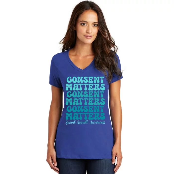 Consent Matters Sexual Assault Awareness Month Prevention Cute Gift Women's V-Neck T-Shirt