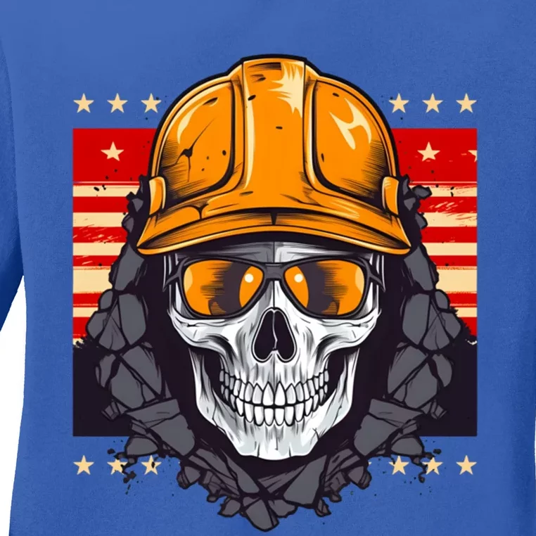 Coal Miner Skull Design 4th Of July Coal Miner Great Gift Ladies Long Sleeve Shirt