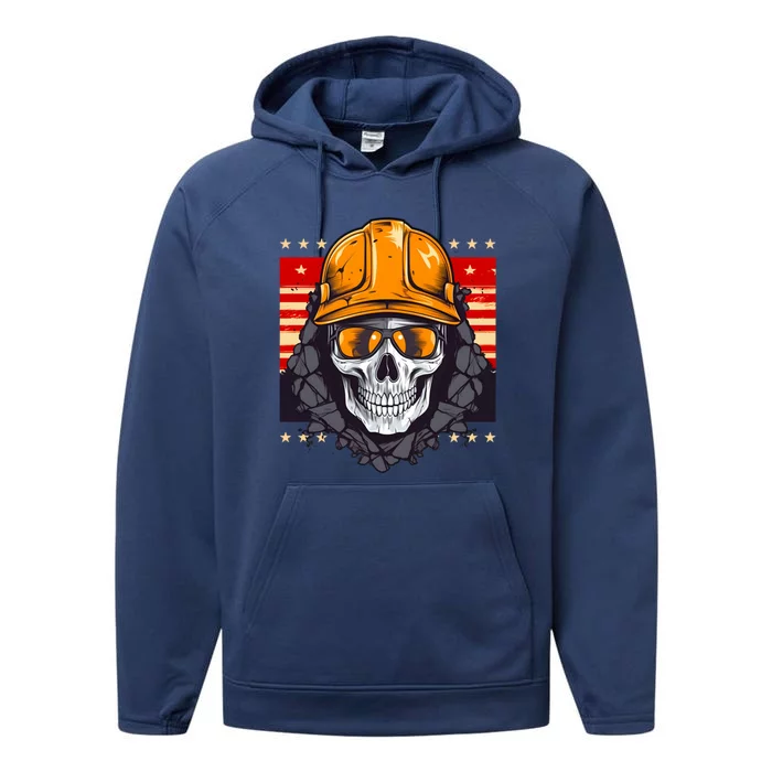 Coal Miner Skull Design 4th Of July Coal Miner Great Gift Performance Fleece Hoodie