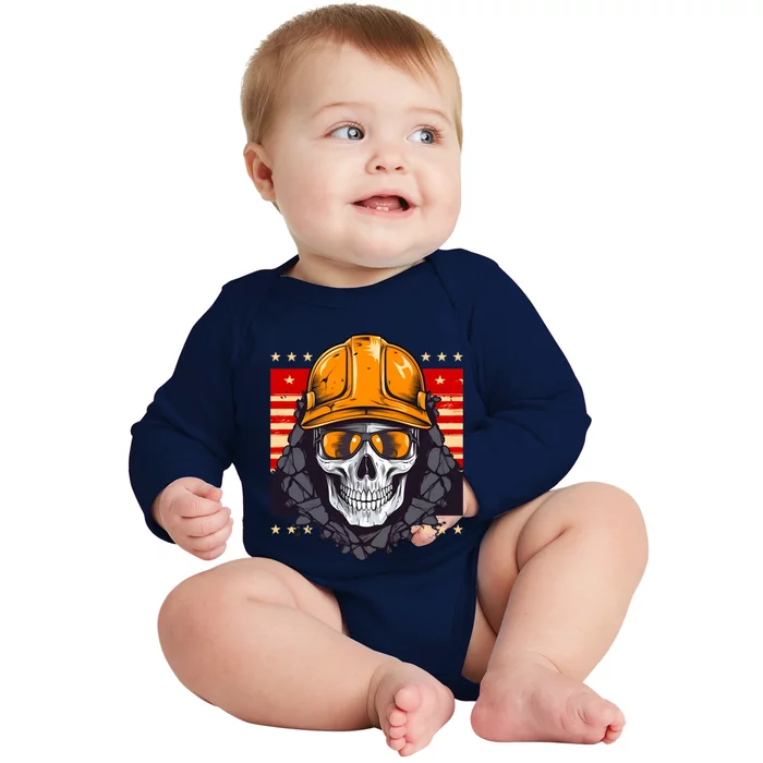 Coal Miner Skull Design 4th Of July Coal Miner Great Gift Baby Long Sleeve Bodysuit