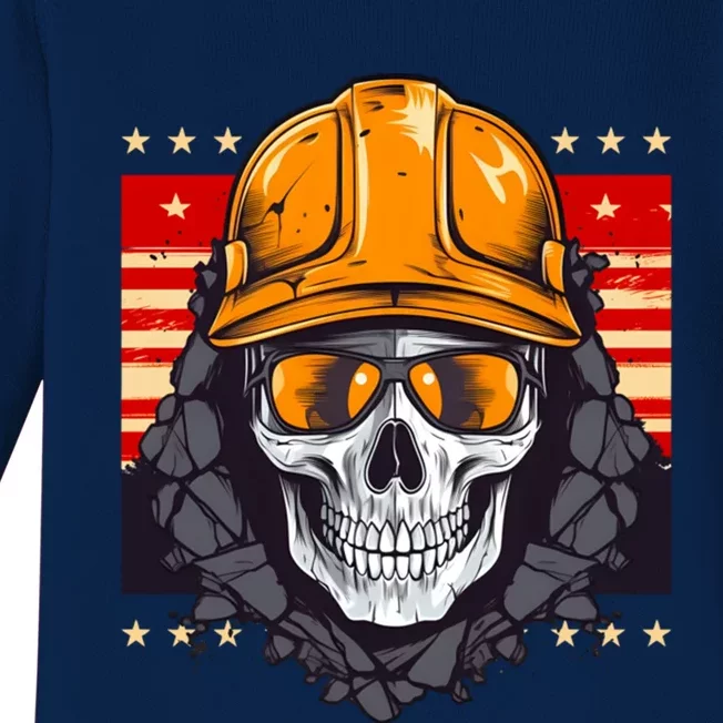 Coal Miner Skull Design 4th Of July Coal Miner Great Gift Baby Long Sleeve Bodysuit