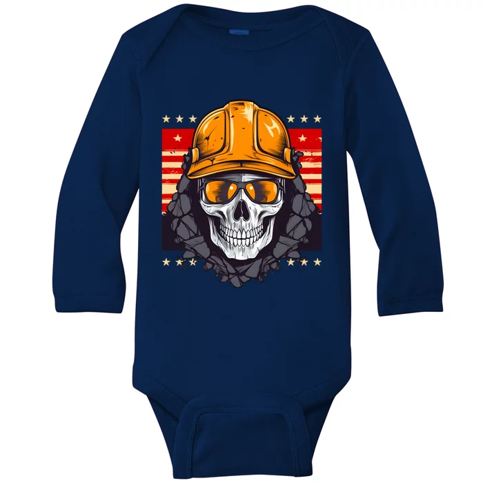 Coal Miner Skull Design 4th Of July Coal Miner Great Gift Baby Long Sleeve Bodysuit