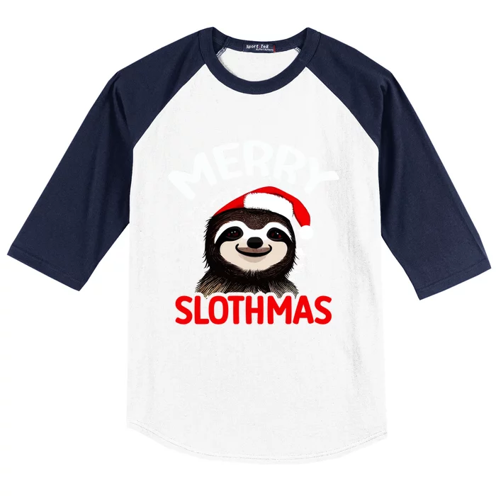 Cute Merry Slothmas Sloth Lover Christmas Pajamas Cool Gift Baseball Sleeve Shirt