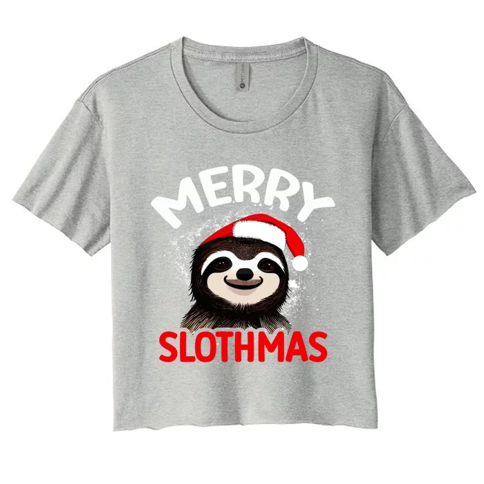 Cute Merry Slothmas Sloth Lover Christmas Pajamas Cool Gift Women's Crop Top Tee