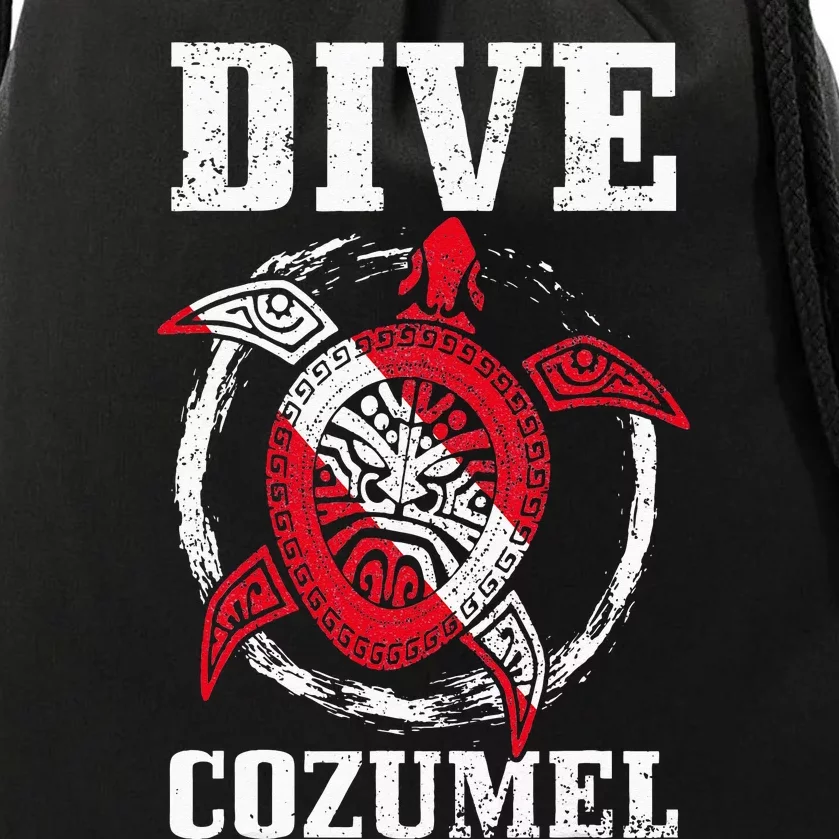 Cozumel Mexico Scuba Diving Flag Sea Turtle Scuba Diver Dive Drawstring Bag