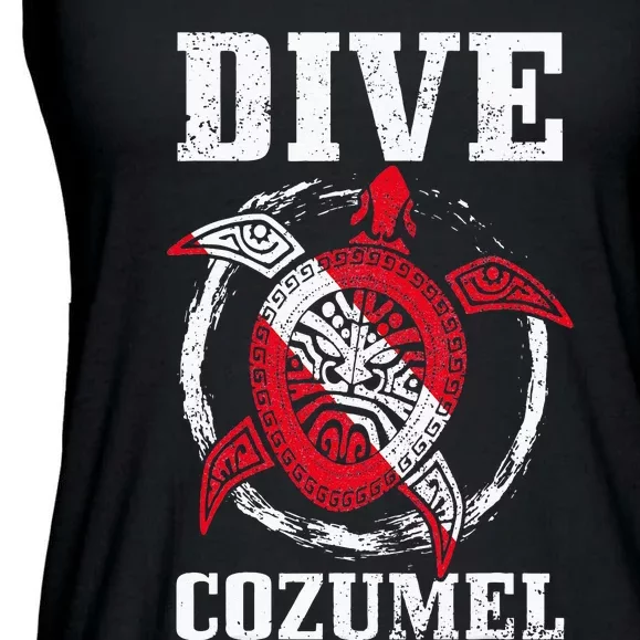 Cozumel Mexico Scuba Diving Flag Sea Turtle Scuba Diver Dive Ladies Essential Flowy Tank