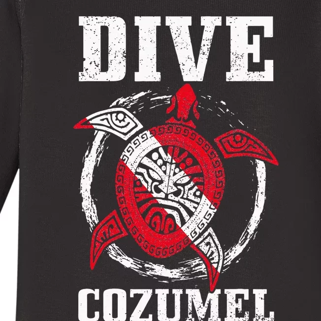 Cozumel Mexico Scuba Diving Flag Sea Turtle Scuba Diver Dive Baby Long Sleeve Bodysuit