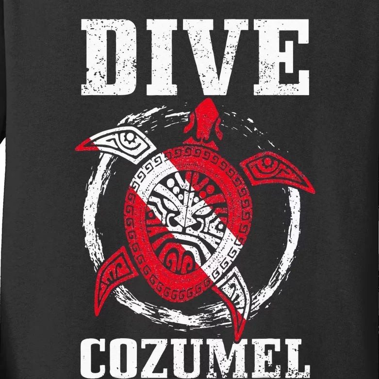 Cozumel Mexico Scuba Diving Flag Sea Turtle Scuba Diver Dive Kids Long Sleeve Shirt