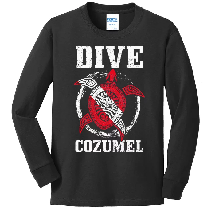 Cozumel Mexico Scuba Diving Flag Sea Turtle Scuba Diver Dive Kids Long Sleeve Shirt