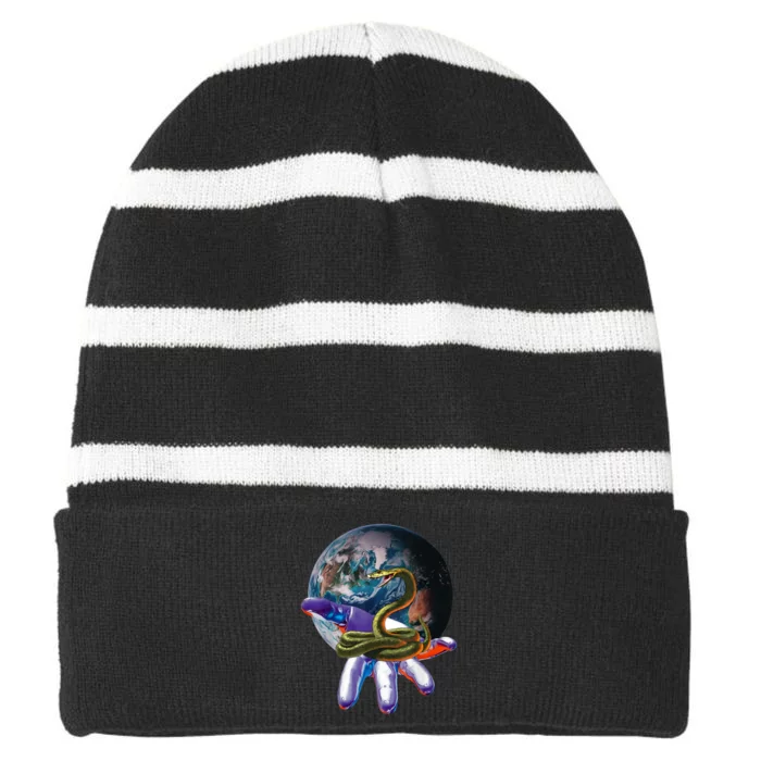 Cobra Motif Snake Design Reptile Animal Reptiles Snakes Striped Beanie with Solid Band