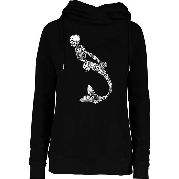 Creepy Mermaid Skeleton Halloween Costume Idea Womens Funnel Neck Pullover Hood