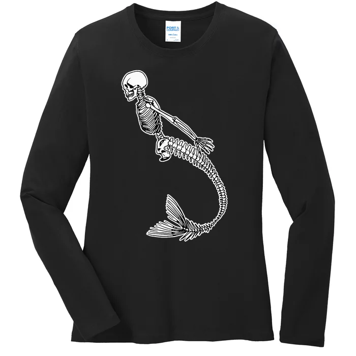 Creepy Mermaid Skeleton Halloween Costume Idea Ladies Long Sleeve Shirt