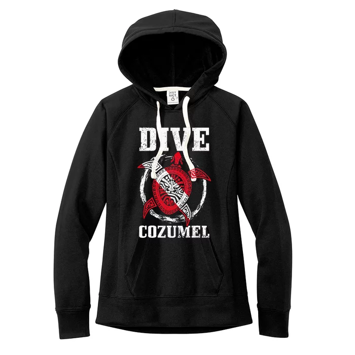 Cozumel Mexico Scuba Diving Flag Sea Turtle Scuba Diver Dive Women's Fleece Hoodie