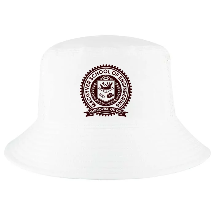 Cool MacGyver School Of Engineering Improvise Or Die EST 1985 Emblem Cool Comfort Performance Bucket Hat