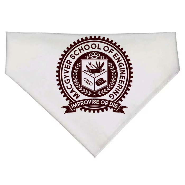 Cool MacGyver School Of Engineering Improvise Or Die EST 1985 Emblem USA-Made Doggie Bandana