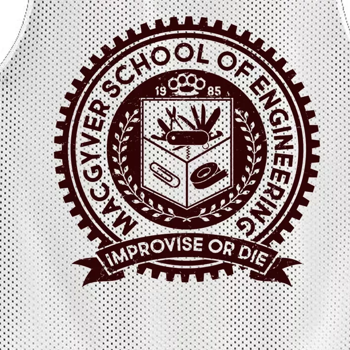 Cool MacGyver School Of Engineering Improvise Or Die EST 1985 Emblem Mesh Reversible Basketball Jersey Tank