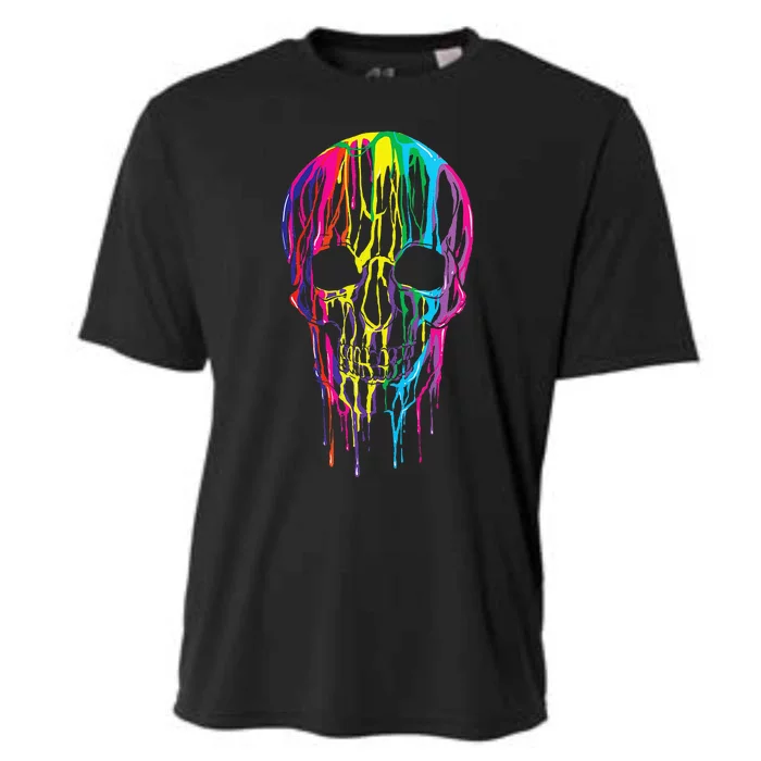 Colorful Melting Skull Halloween Rainbow Graphic Art Cooling Performance Crew T-Shirt