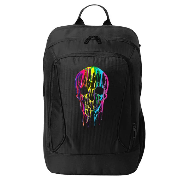 Colorful Melting Skull Halloween Rainbow Graphic Art City Backpack