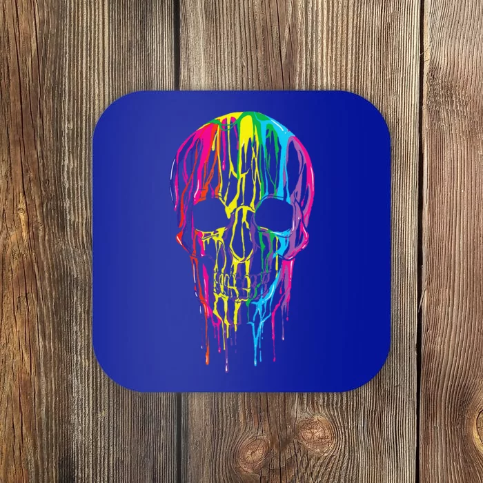 Colorful Melting Skull Halloween Rainbow Graphic Art Coaster