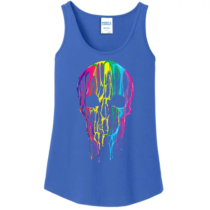 Colorful Melting Skull Halloween Rainbow Graphic Art Ladies Essential Tank