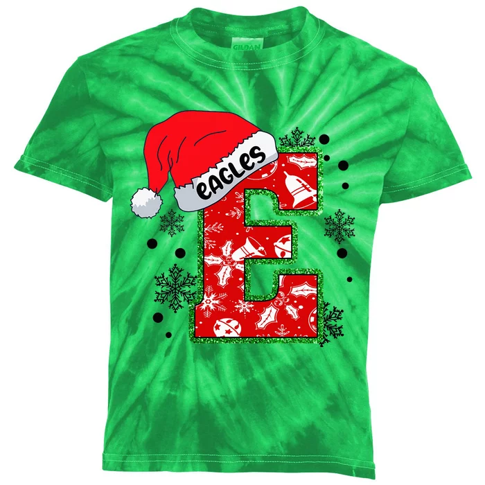 Christmas Mascot Santa Hat Xmas Eagles Kids Tie-Dye T-Shirt