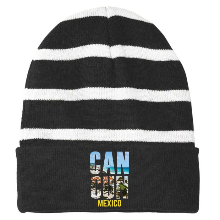 Cancun Mexico Souvenir Gift Spring Summer Vacation Break Striped Beanie with Solid Band