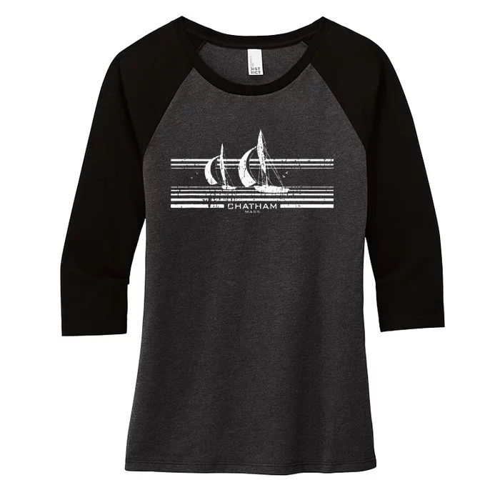 Chatham MA Sailboat Vintage 70s Graphic Women's Tri-Blend 3/4-Sleeve Raglan Shirt