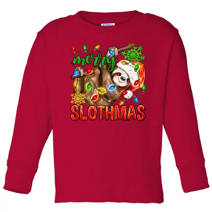 Cool Merry Slothmas Funny Sloth Toddler Long Sleeve Shirt